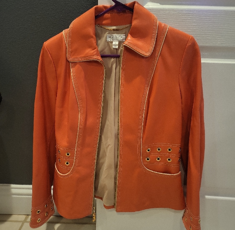 Orange Women's Jacket with Eyelet Details